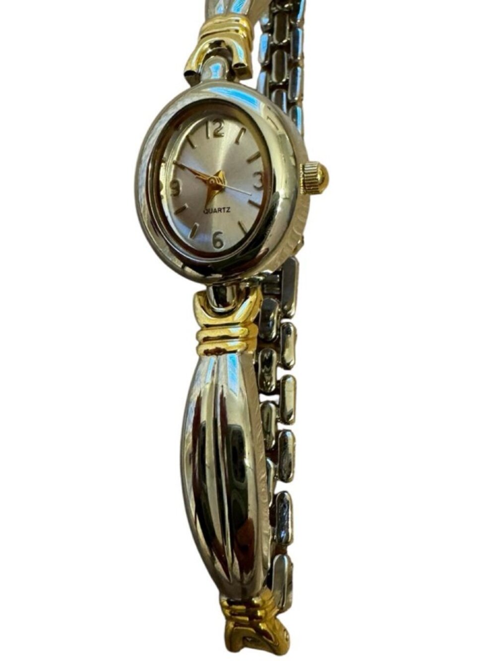 🩶VTG 90s Women’s Gold & Silver Link Two Tone Minimalist Quartz Bracelet Watch